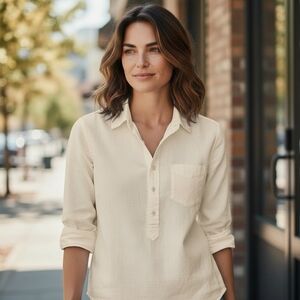 J.Crew Off White 1/2 Button Down Collared Tunic Shirt